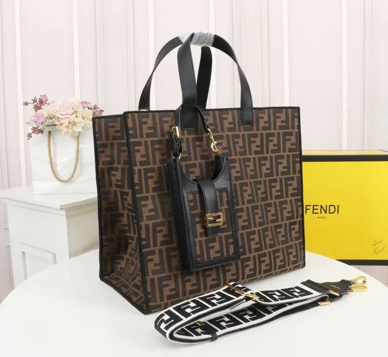 Alternative view of Fendi Zucca Monogram Tote Bag with Shoulder Strap