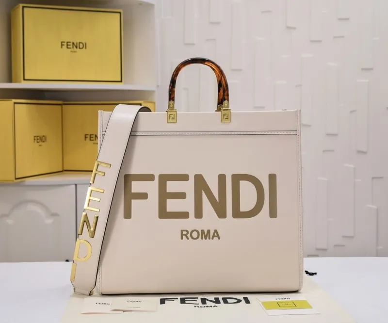 Fendi Roma Beige Leather Tote Bag
