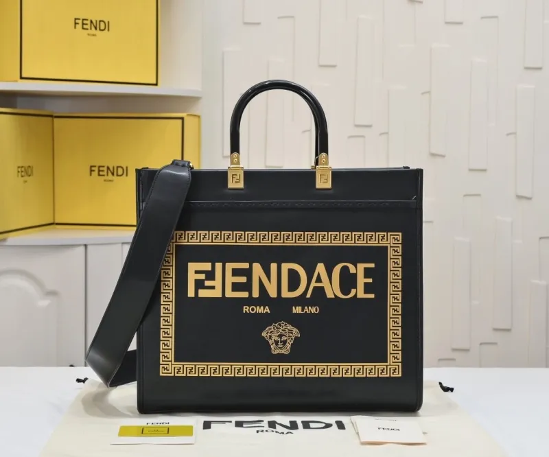 Fendi Fendace Black Leather Tote Bag