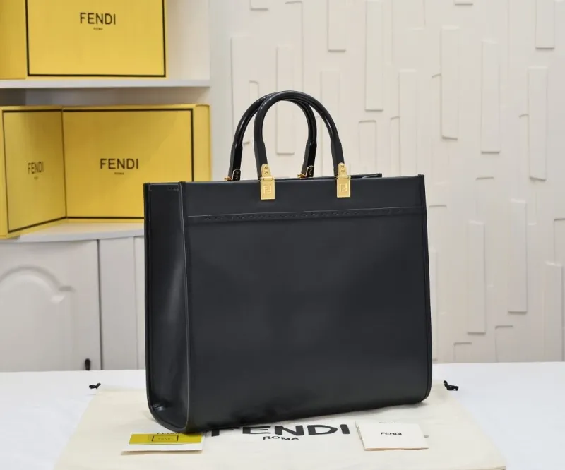 Fendi Fendace Black Leather Tote Bag - Image 3