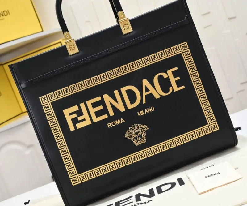 Fendi Fendace Black Leather Tote Bag - Image 4
