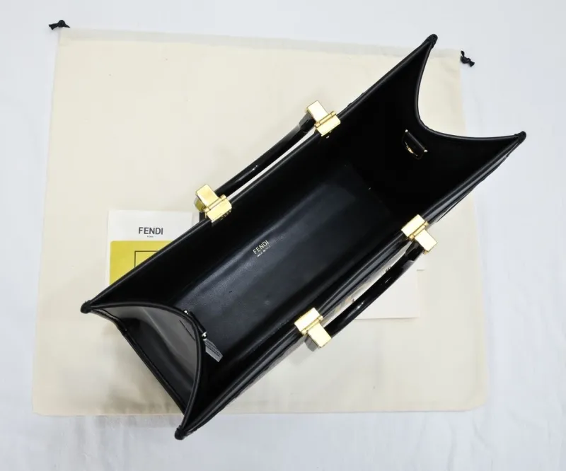 Fendi Fendace Black Leather Tote Bag - Image 9