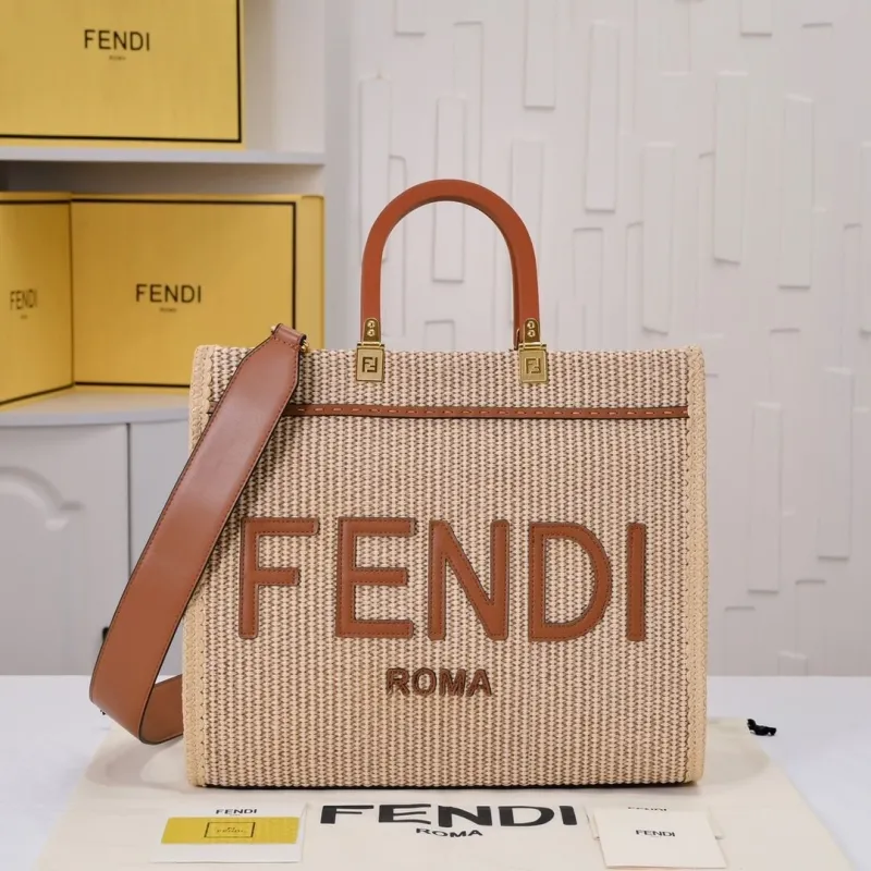 Fendi Roma Woven Tote Bag Beige Brown