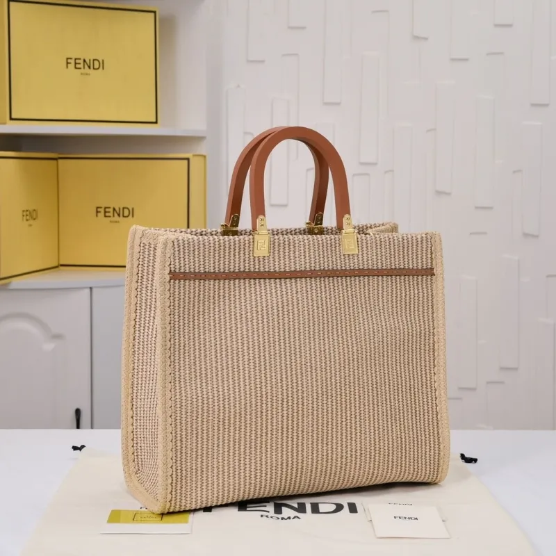 Alternative view of Fendi Roma Woven Tote Bag Beige Brown