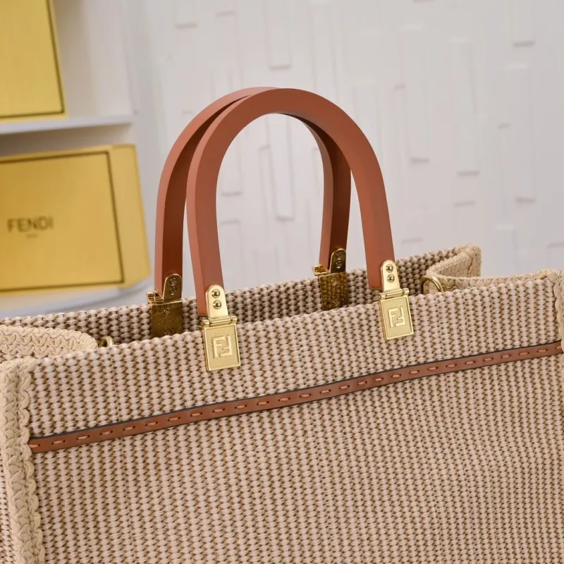 Fendi Roma Woven Tote Bag Beige Brown - Image 4