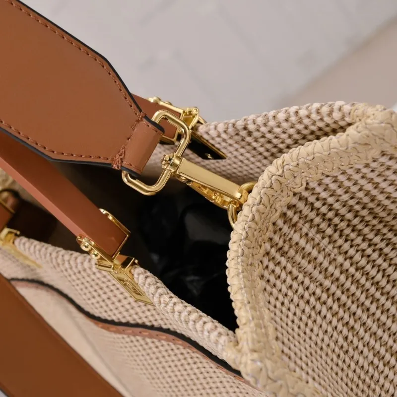 Fendi Roma Woven Tote Bag Beige Brown - Image 5