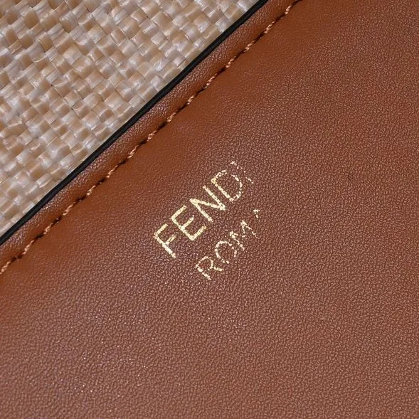 Fendi Roma Woven Tote Bag Beige Brown - Image 6