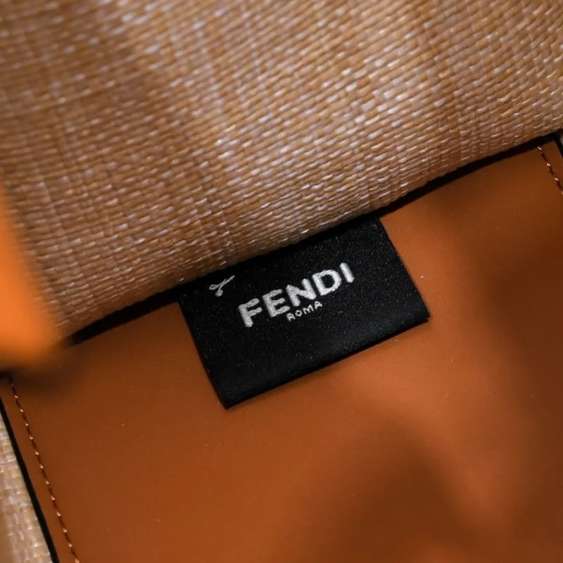 Fendi Roma Woven Tote Bag Beige Brown - Image 8