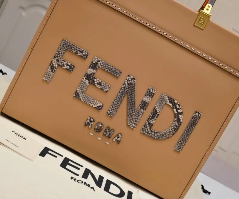 Fendi Tan Leather Shopping Tote Bag 59 - Image 3