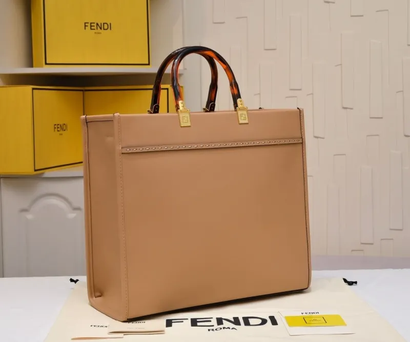Fendi Tan Leather Shopping Tote Bag 59 - Image 4