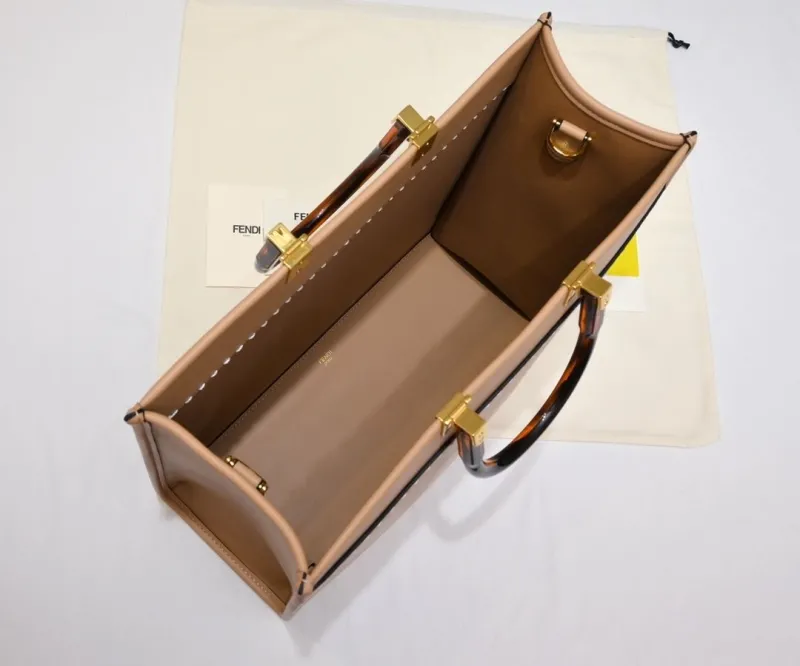 Fendi Tan Leather Shopping Tote Bag 59 - Image 9