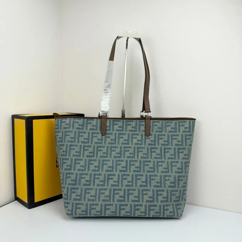 Fendi Roma FF Monogram Tote Bag 2663 Light Blue 35x30cm - Image 3