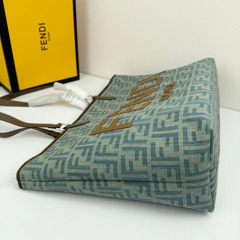 Fendi Roma FF Monogram Tote Bag 2663 Light Blue 35x30cm - Image 4