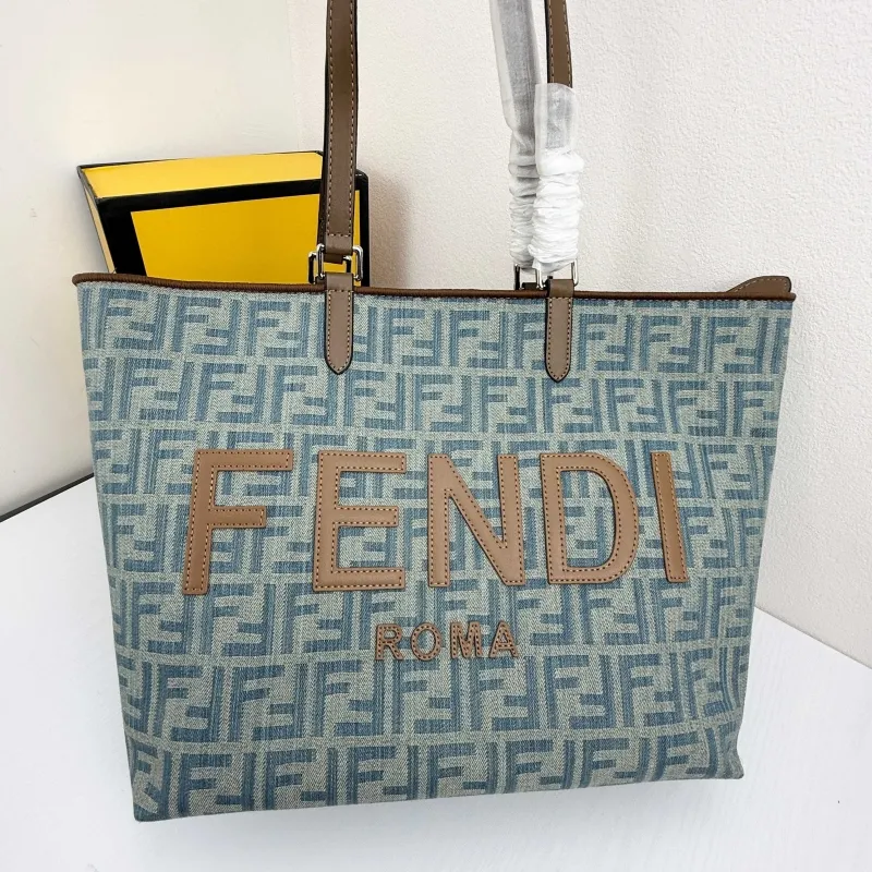 Fendi Roma FF Monogram Tote Bag 2663 Light Blue 35x30cm - Image 5