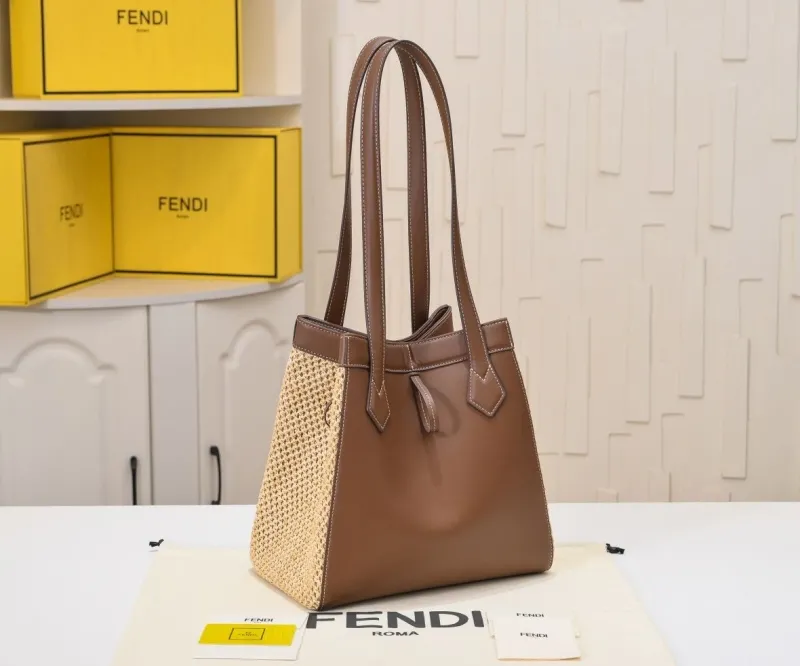 Fendi Brown Woven Leather Tote Bag - Image 3
