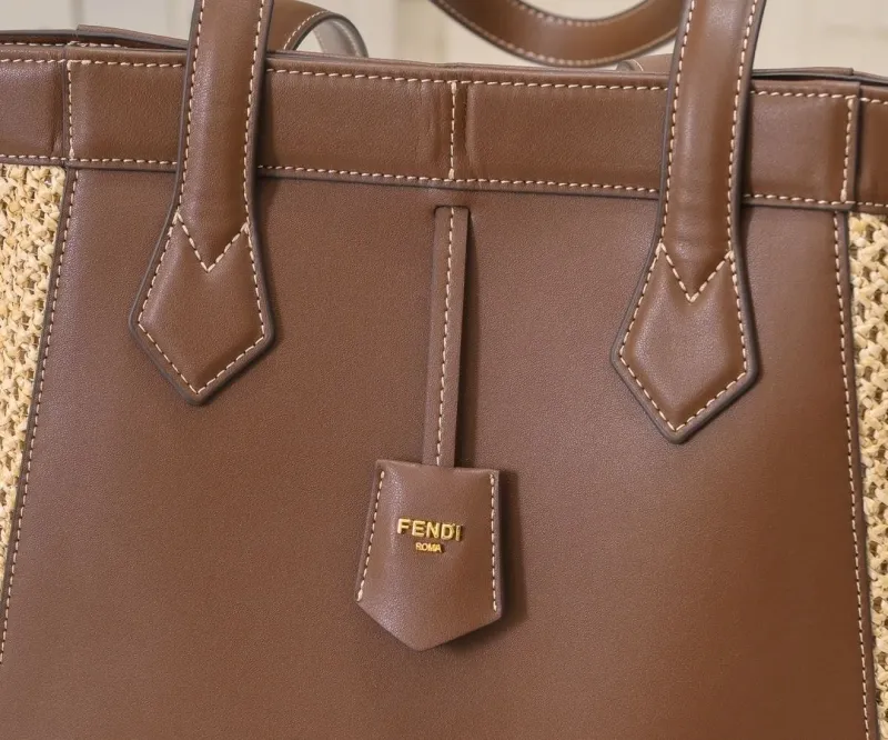 Fendi Brown Woven Leather Tote Bag - Image 4