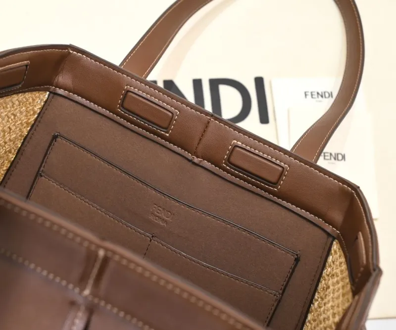 Fendi Brown Woven Leather Tote Bag - Image 6