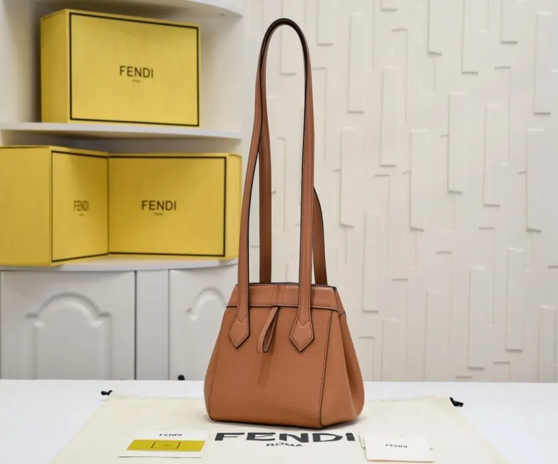 Fendi Brown Leather Small Shoulder Tote Bag 102 - Image 3