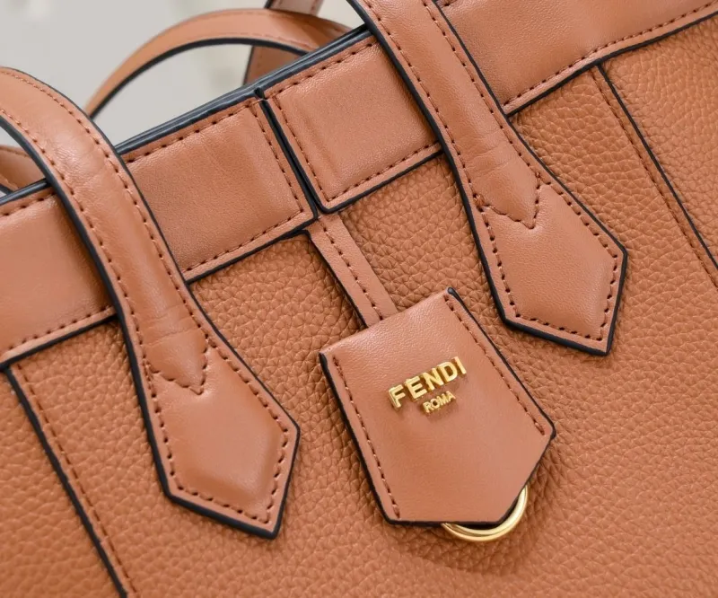 Fendi Brown Leather Small Shoulder Tote Bag 102 - Image 4