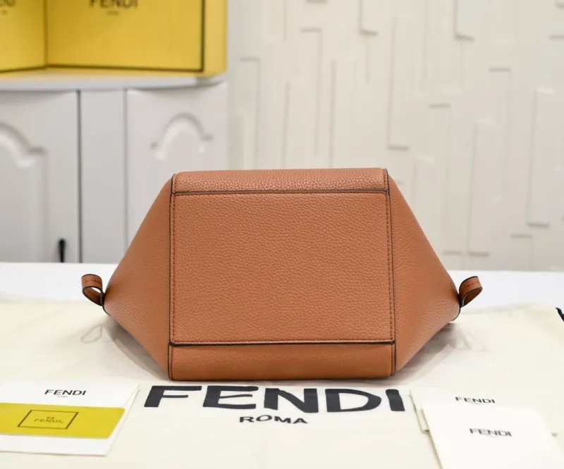 Fendi Brown Leather Small Shoulder Tote Bag 102 - Image 8