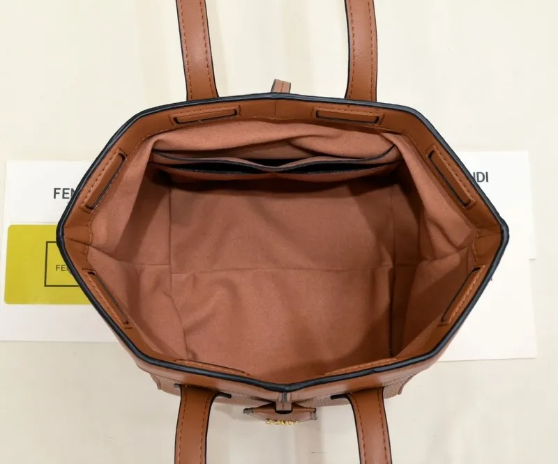 Fendi Brown Leather Small Shoulder Tote Bag 102 - Image 9