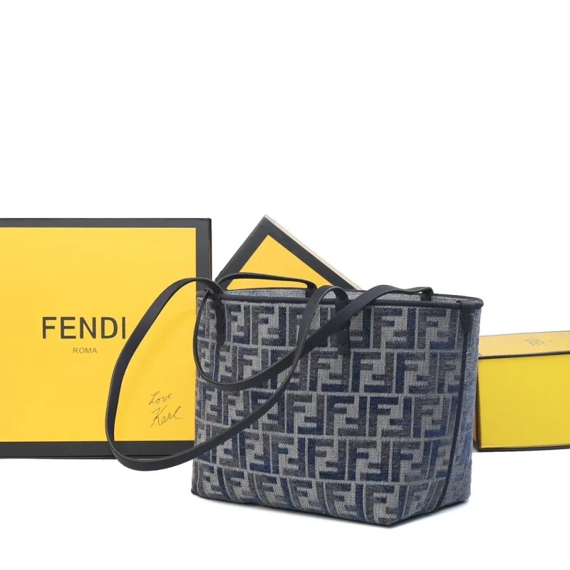 Fendi FF Monogram Navy Tote Bag 105 - Image 5
