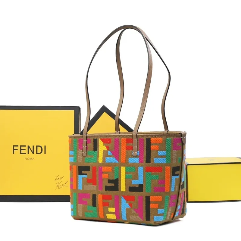 Fendi Brown Multicolor FF Logo Tote Bag - Image 3