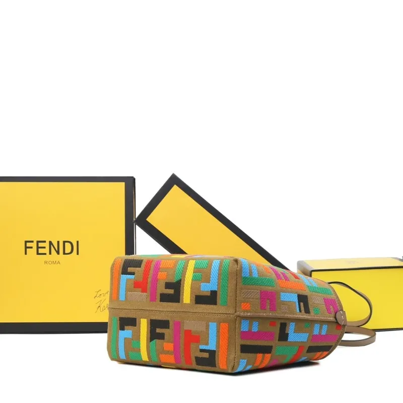 Fendi Brown Multicolor FF Logo Tote Bag - Image 4