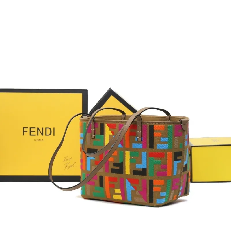 Fendi Brown Multicolor FF Logo Tote Bag - Image 5