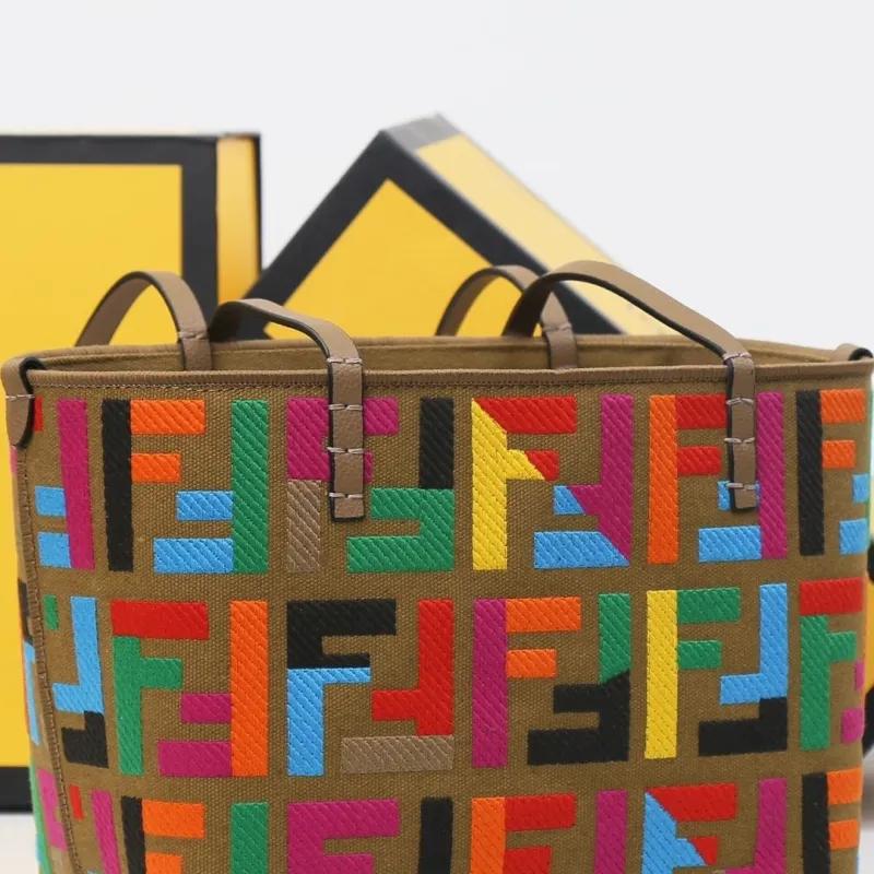 Fendi Brown Multicolor FF Logo Tote Bag - Image 6