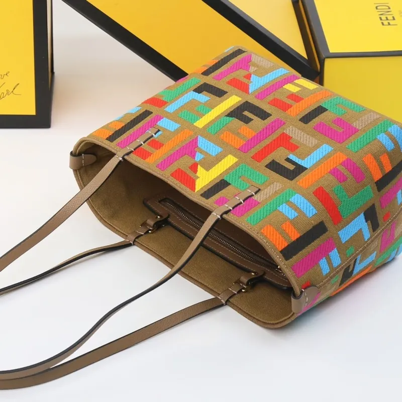 Fendi Brown Multicolor FF Logo Tote Bag - Image 7