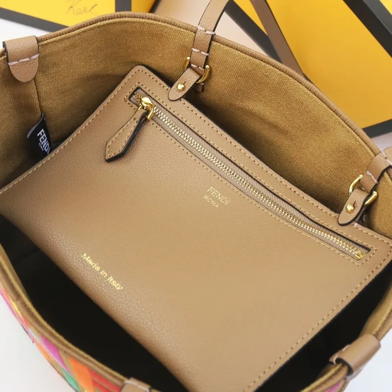 Fendi Brown Multicolor FF Logo Tote Bag - Image 8