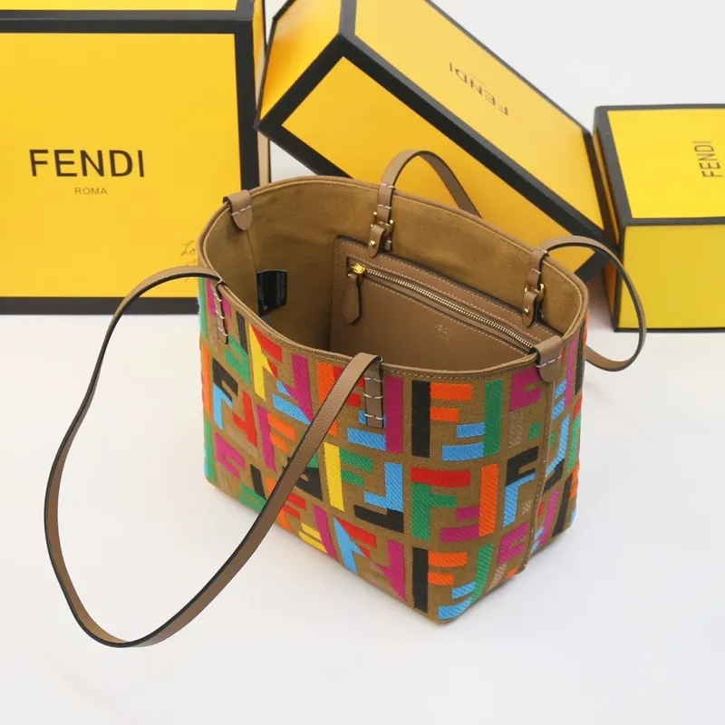 Fendi Brown Multicolor FF Logo Tote Bag - Image 9