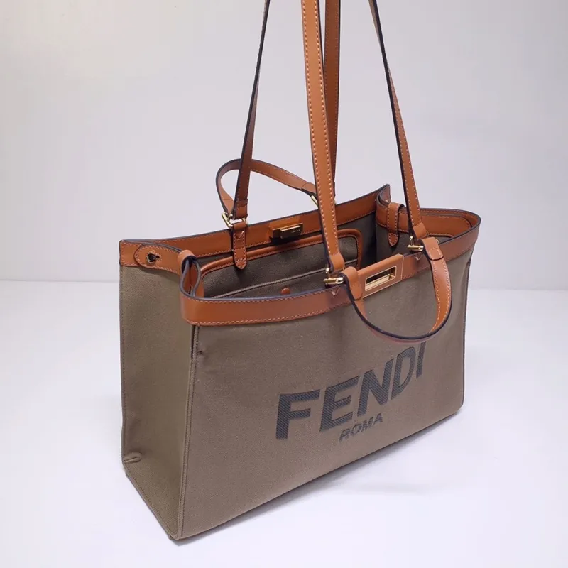 Fendi Brown Canvas Leather Tote Bag - Image 3