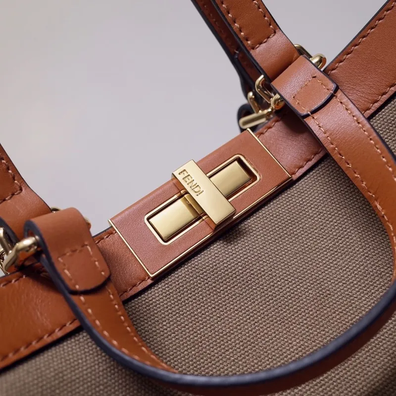 Fendi Brown Canvas Leather Tote Bag - Image 5
