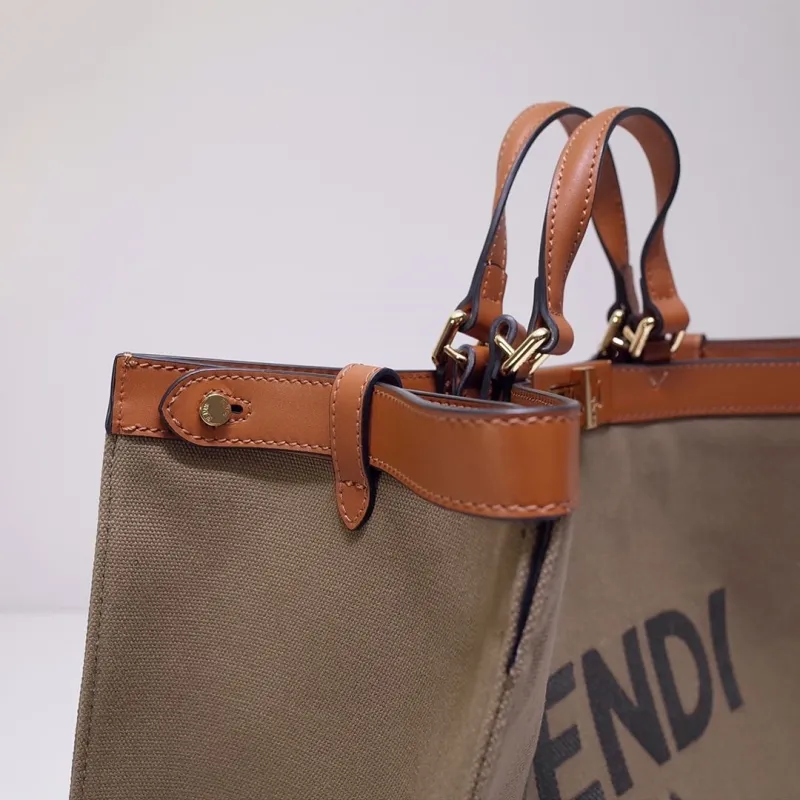 Fendi Brown Canvas Leather Tote Bag - Image 6