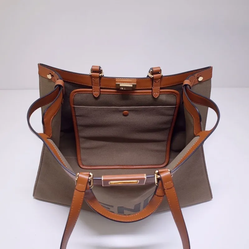 Fendi Brown Canvas Leather Tote Bag - Image 7