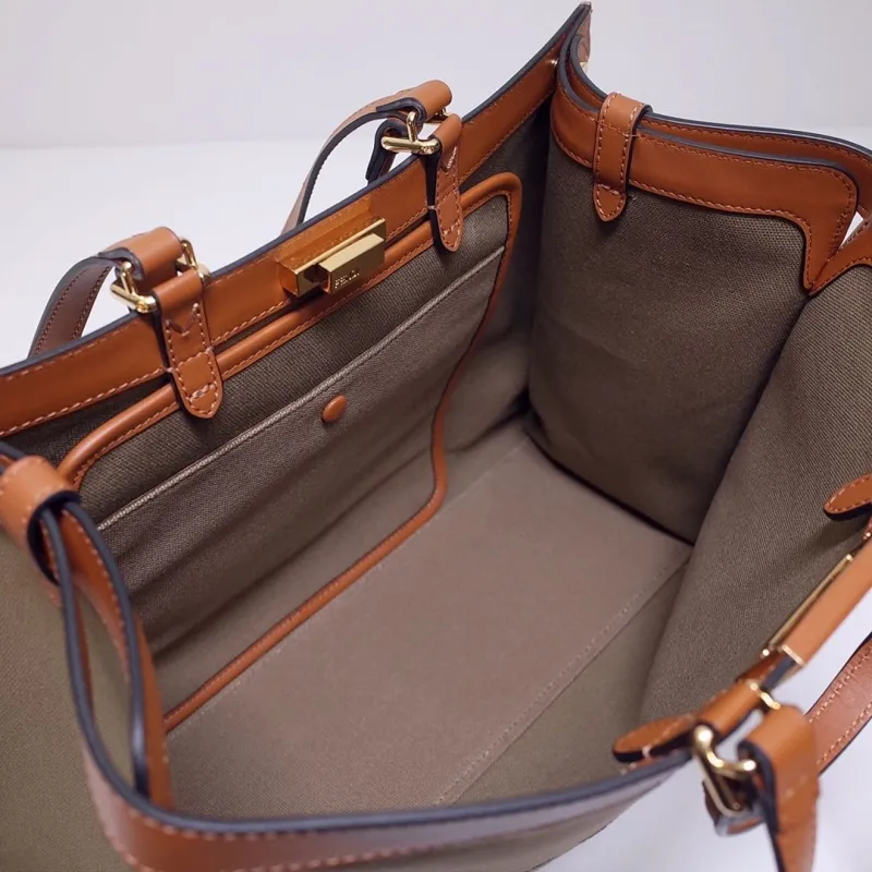 Fendi Brown Canvas Leather Tote Bag - Image 8