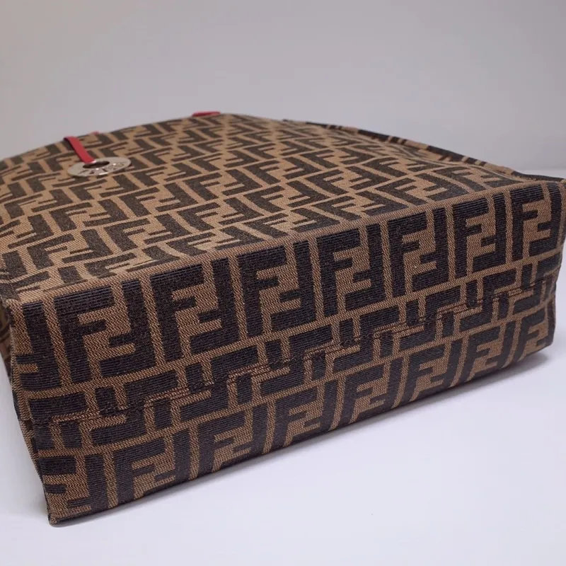 Fendi Shopping Tote Bag Brown Red FF Monogram - Image 3