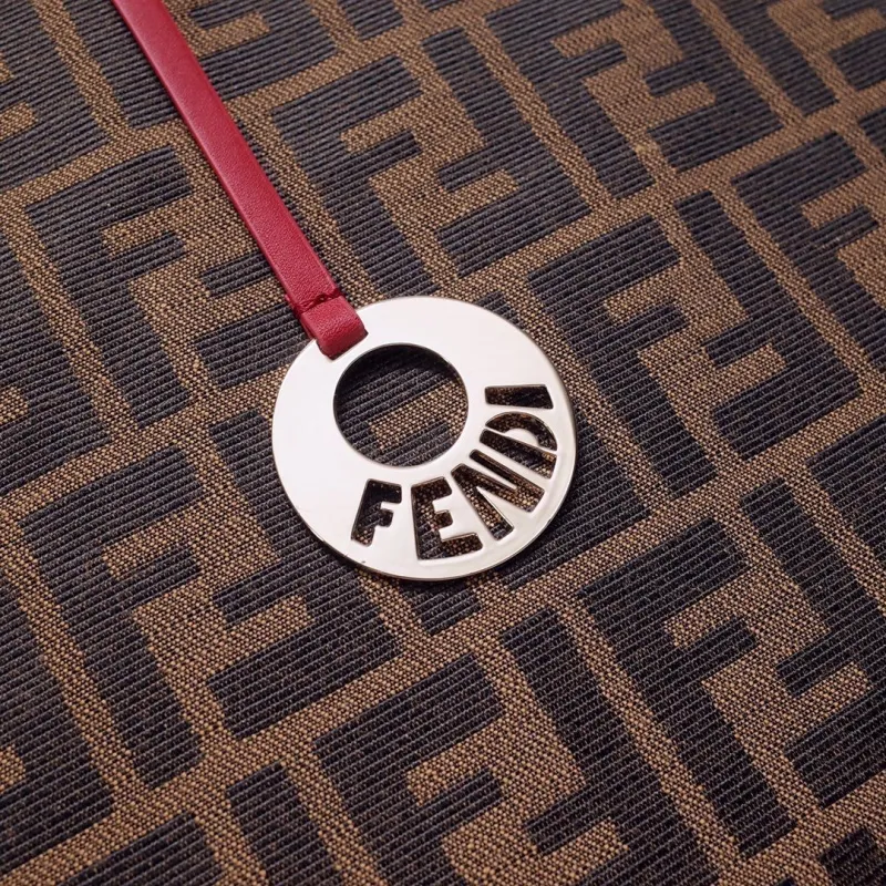 Fendi Shopping Tote Bag Brown Red FF Monogram - Image 5