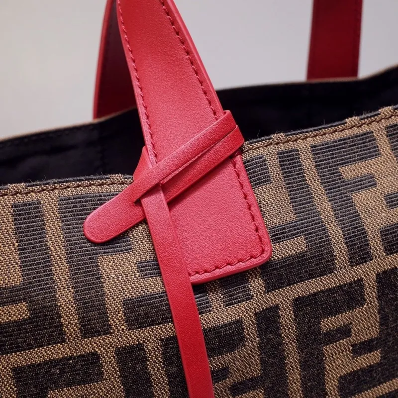 Fendi Shopping Tote Bag Brown Red FF Monogram - Image 6