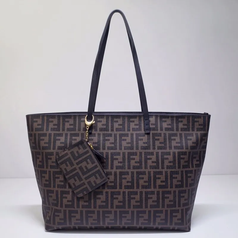 Fendi Brown FF Pattern Tote Bag with Small Pouch