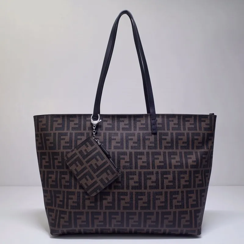 Fendi Brown FF Monogram Shopping Tote Bag 127 with Pouch