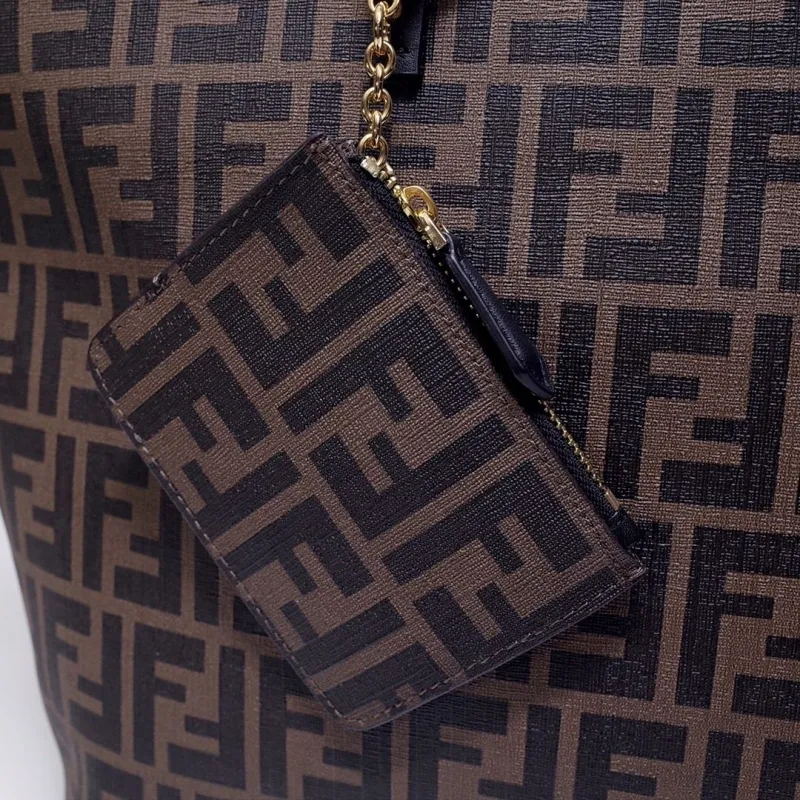Fendi Brown FF Monogram Tote Bag with Small Pouch 128 - Image 5