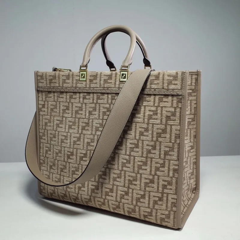 Fendi Beige FF Monogram Shopping Tote Bag - Image 3