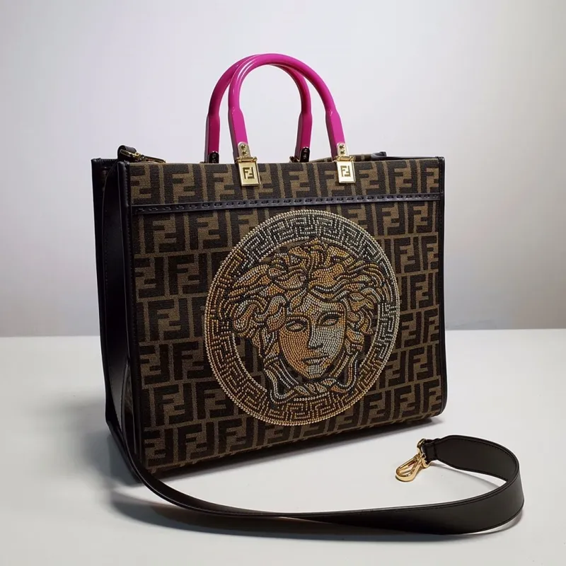 Alternative view of Fendi FF Monogram Shopping Tote Bag with Pink Handles