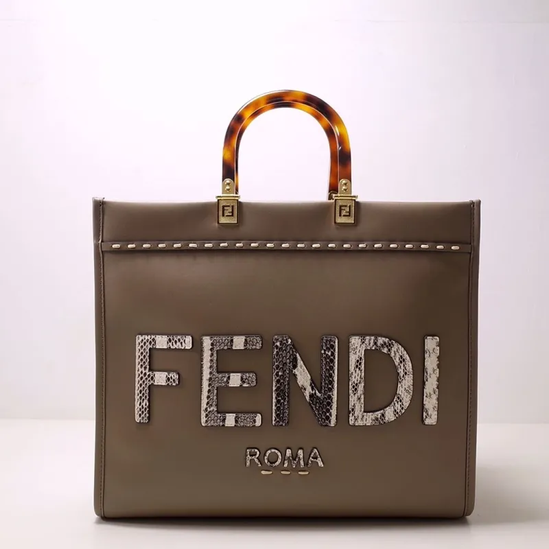 Fendi Roma Taupe Leather Tote Bag