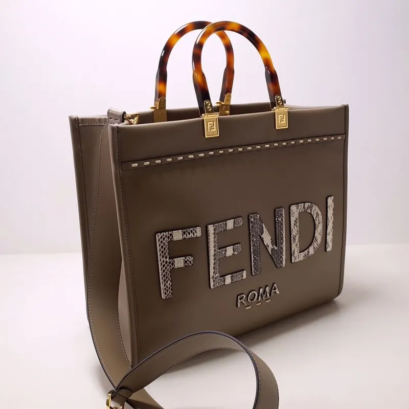 Alternative view of Fendi Roma Taupe Leather Tote Bag