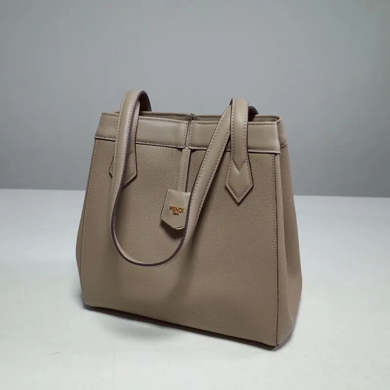 Fendi Taupe Leather Tote Bag 141 - Image 5