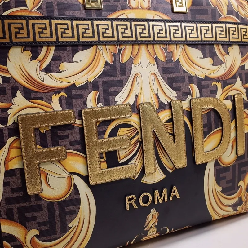 Fendi Roma Black Gold Baroque Tote Bag - Image 3